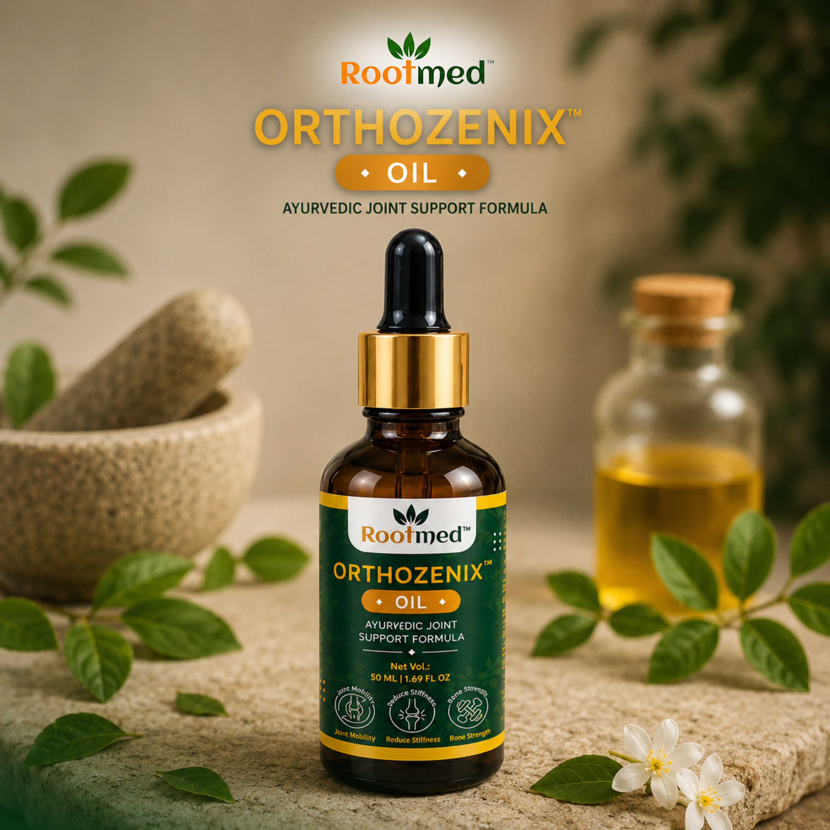 Rootmed Orthozenix Fast-Acting Ayurvedic Pain Relief Massage Oil - 50ml