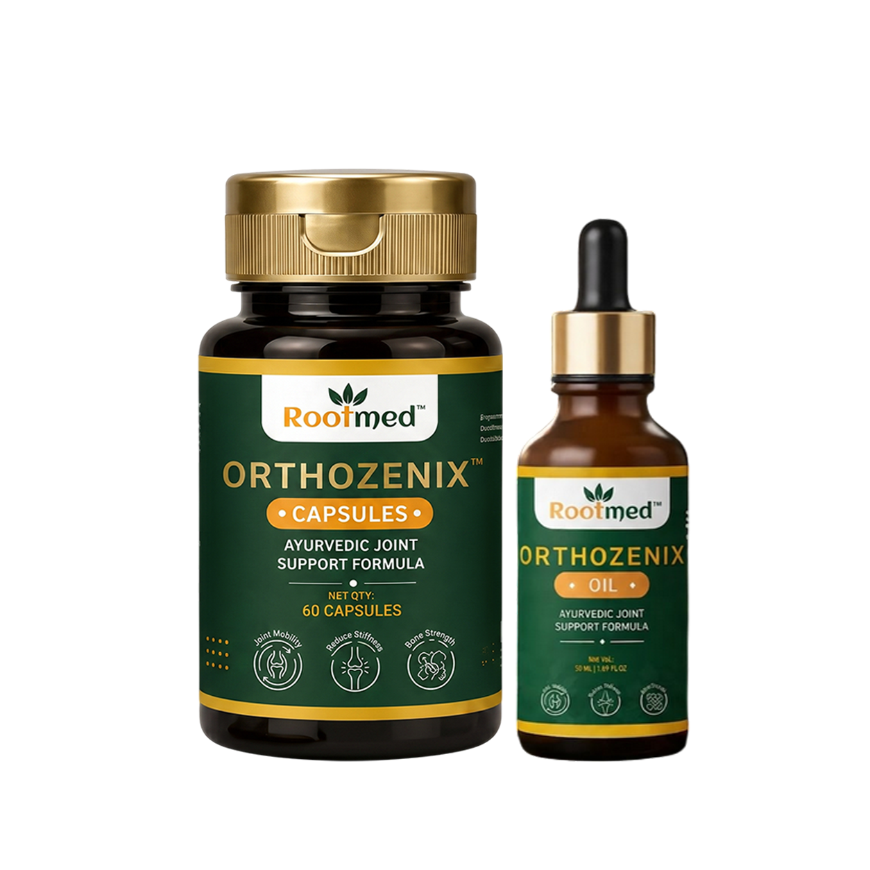 Rootmed Orthozenix Joint & Muscle Care Combo – 60 Capsules & 50ml Pain Relief Oil