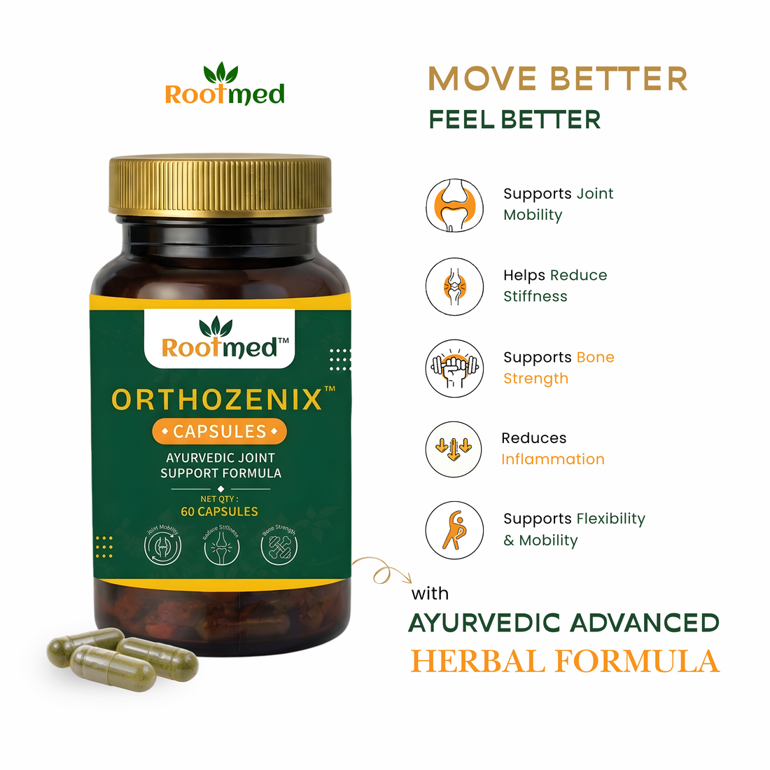 ORTHOZENIX Capsules By Rootmed - 60 Capsules With Advanced Herbal Ayur
