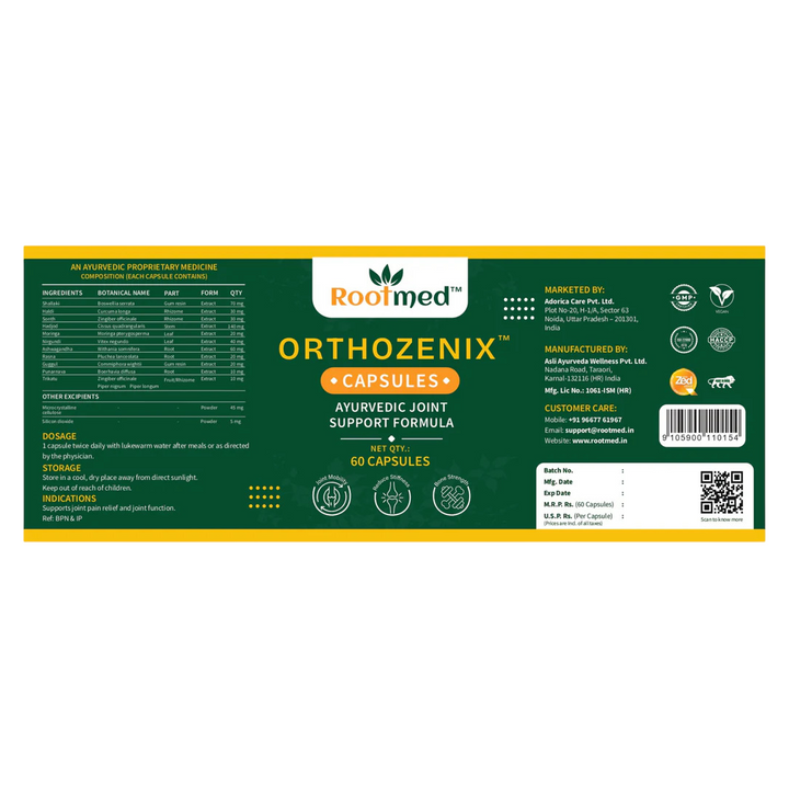 Rootmed Orthozenix Ayurvedic Joint Support Capsules - 60 Capsules