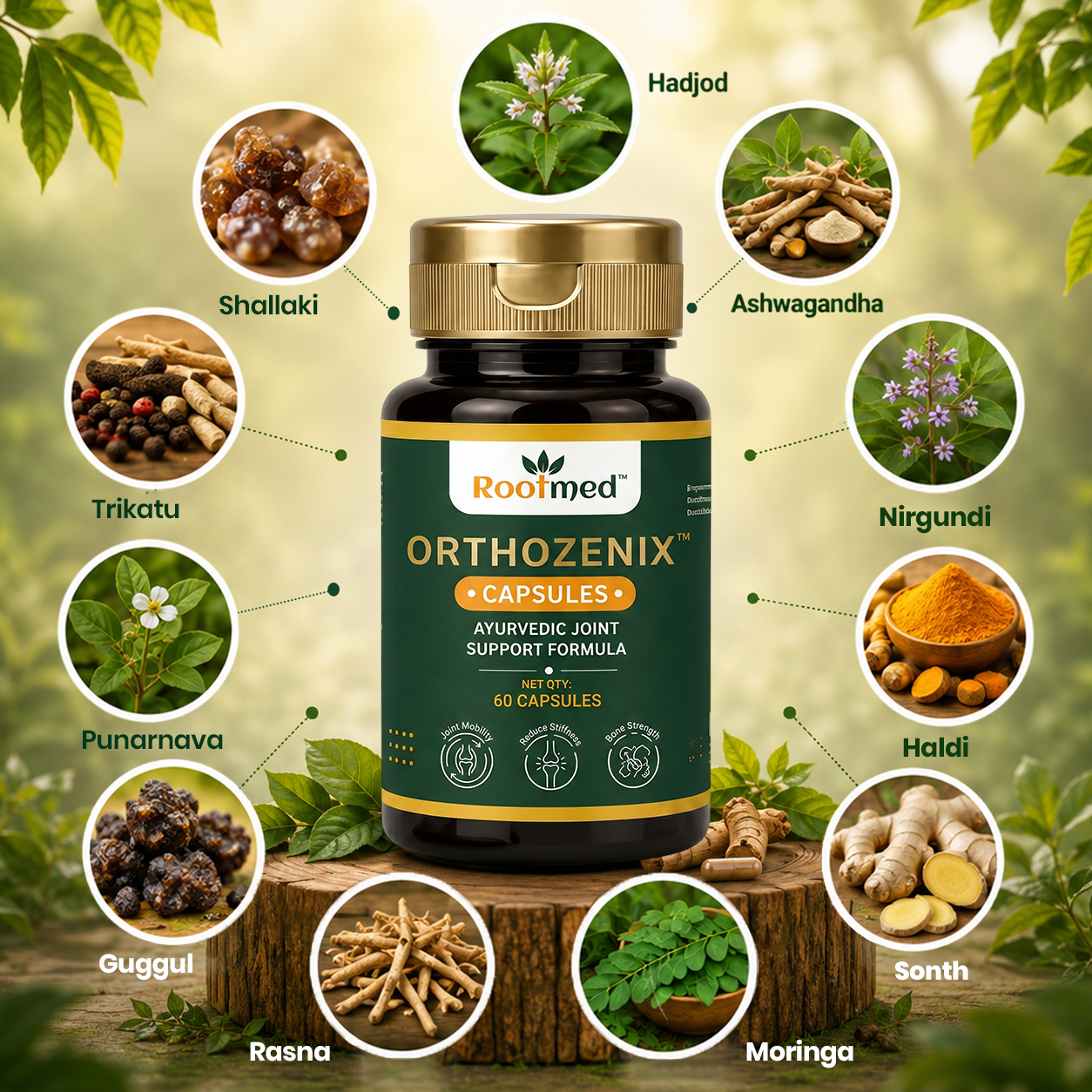 Rootmed Orthozenix Ayurvedic Joint Support Capsules - 60 Capsules