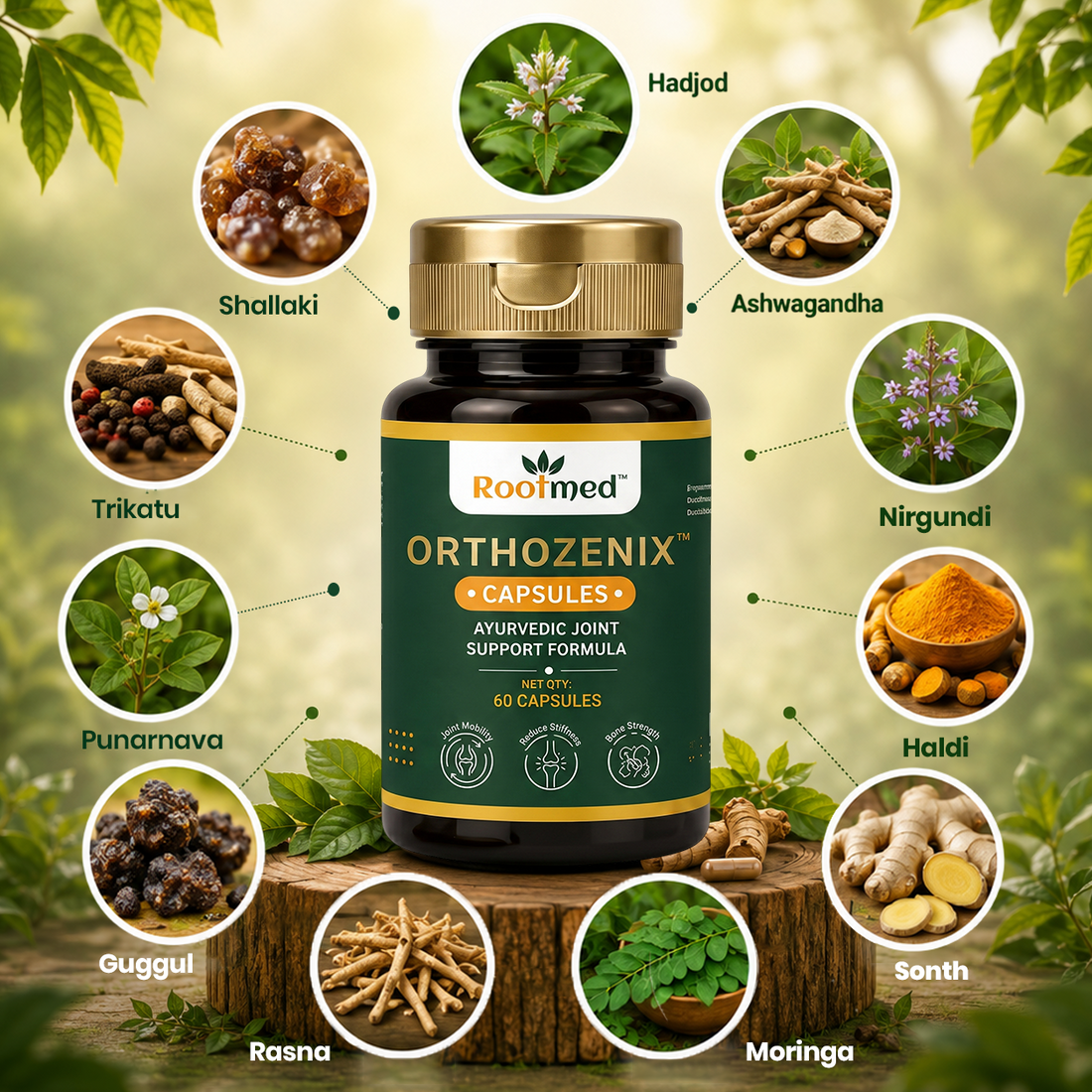 Rootmed Orthozenix Ayurvedic Joint Support Capsules - 60 Capsules