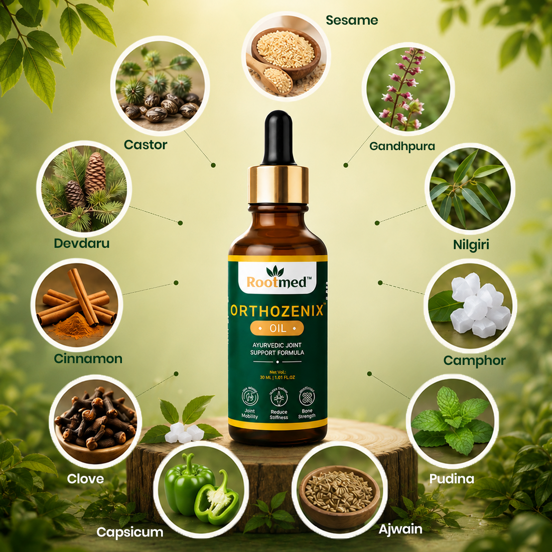 Rootmed Orthozenix Fast-Acting Ayurvedic Pain Relief Massage Oil - 50ml