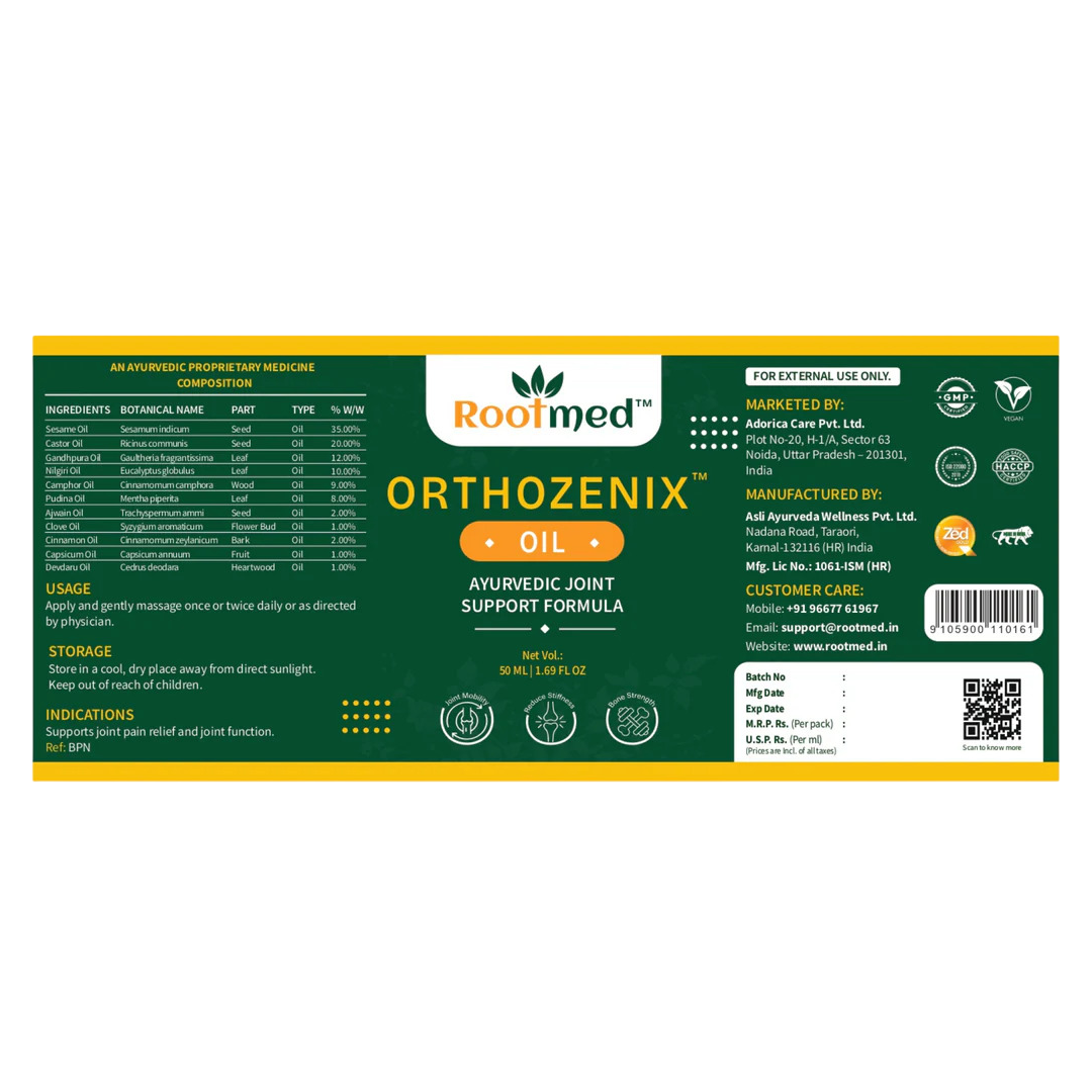 Rootmed Orthozenix Fast-Acting Ayurvedic Pain Relief Massage Oil - 50ml