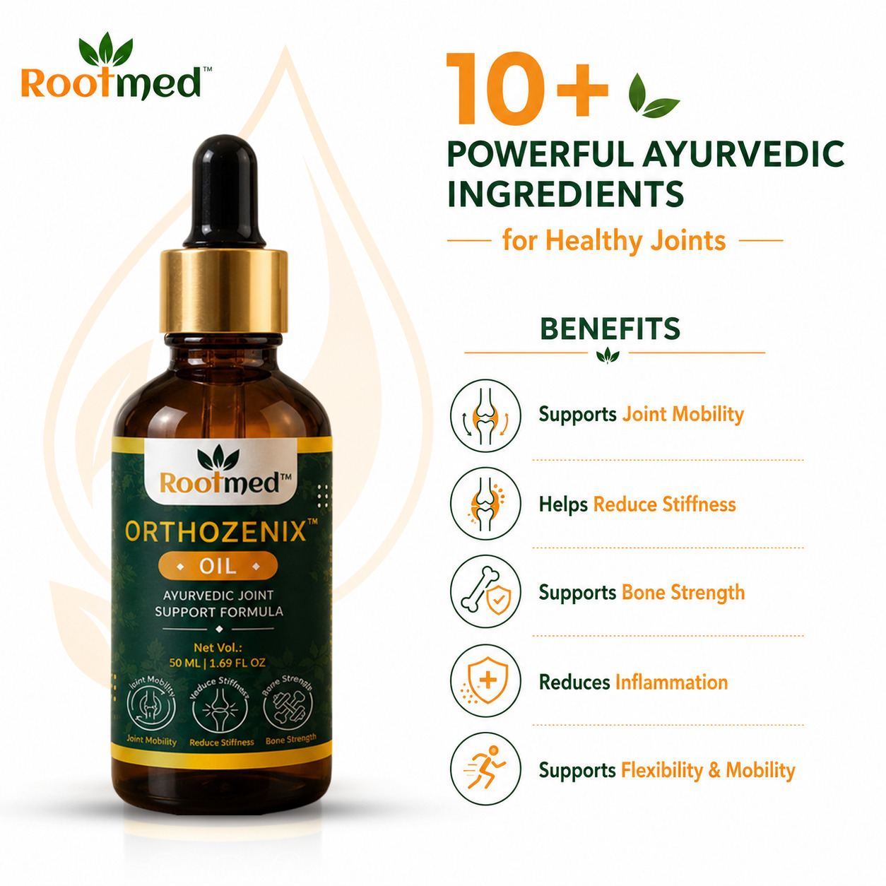 Rootmed Orthozenix Fast-Acting Ayurvedic Pain Relief Massage Oil - 50ml